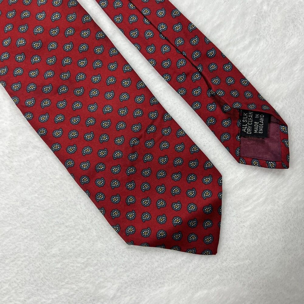 Bigsby & Kruthers Mens Silk Necktie Red Blue Foulard Made in England Tie